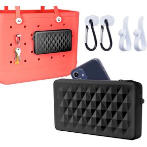 Phone Holder for Bogg Bag Accessories Insert, Universal Silicone Phone Pouch for XL Bogg Bag Zipper Pouch Wallet with 4 Key Hooks Accessories Silicone Pouch for Bogg Bag Phone Holder White