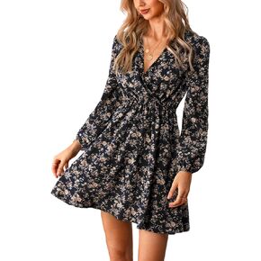 CUPSHE Womens V Neck Floral Mini Dress Long Sleeve A Line Surplice