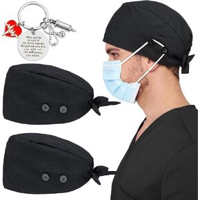 2 Pcs Satin Lined Scrub Cap Nurse Hats for Women Men 4 Buttons