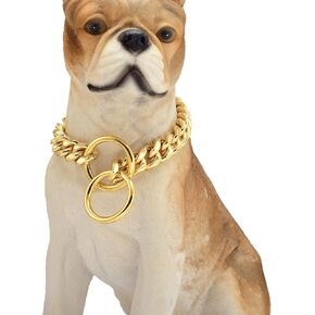 Gold Chain Dog Collar 11mm Cuban Link Collar Chains Stainless Steel Metal Slip Collar Gold Pet Necklace for Medium Large Dogs 20" (Neck Fits 16"-18")