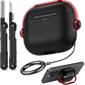 【with Safety Lock】 for Airpods 4 Case, TPU Airpods 4th Generation Case with Cleaner, Drop Protection Airpods 4 Case 2024 with Lock with Keychain, Black