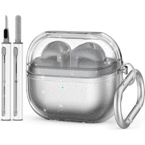 for New Samsung Galaxy Buds 3 Case/Galaxy Buds 3 Pro Case Cover with Cleaner Kit,Soft Silicone Protective Case for Galaxy Buds 3 pro case 2024,Galaxy Buds 3 Accessories with Keychain (Glitter Clear)