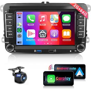 2G+64G Android Car Stereo with Wireless Apple CarPlay Android Auto for VW Passat Jetta Golf TOURAN SEAT, Podofo 7inch HD Touchscreen Bluetooth Radio with Two USB GPS WiFi HiFi Audio SWC Backup Camera