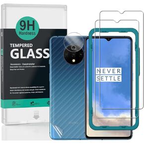 Ibywind Screen Protector For OnePlus 7T,with 2Pcs Tempered Glass,1Pc Camera Lens Protector,1Pc Backing Carbon Fiber Film [Fingerprint Reader,Easy to install]