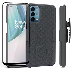 Ailiber Compatible with OnePlus Nord N200 5G Case, OnePlus Nord N200 Holster with Screen Protector, Swivel Belt Clip, Kickstand Holder, Slim Shockproof Shell Slide Phone Case for 1+ Nord N200 5G-Black