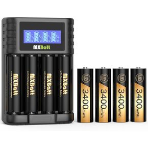 Rechargeable AA Batteries 1.5V 3400mWh High Capacity,8 Packs Lithium Batteries AA Rechargeable 1500 Cycles with LCD Charger