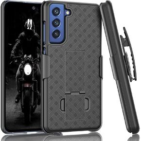 Galaxy S21 FE 5G Case, Galaxy S21 Fan Edition Holster Clip, Tekcoo [Tstraw] Hard Shell [Kickstand] Secure Locking Belt Swivel Clip Carrying Full Body Ultra Slim Case Cover for Samsung S21 FE Black