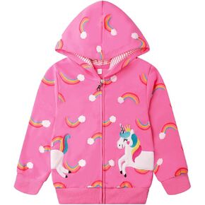 Akyzic Toddler Girl Zip Up Hoodie Jacket Unicorn Sweatshirt Kids Outerwear Winter Clothes with Pockets