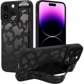 OOK Case for iPhone 16 Plus Case, Cute Cow Print with Adjustable Wristband Strap Kickstand Slim Lightweight Soft Flexible TPU Rubber for Women Girls Phone Cover-Hot Pink