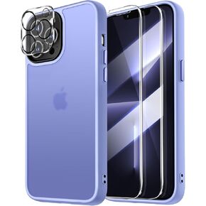 Dssairo 5 in 1 for iPhone 13 Pro Case, with 2X Screen Protectors + 2X Camera Lens Protectors, [15FT Military Grade Protection] Anti-Fingerprints Anti-Scratch Translucent Matte Back (Black)