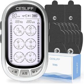 CESLIFF Dual Channel TENS EMS Unit Large Screen 24 Modes 36 Levels Intensity Muscle Stimulator, Rechargeable Electric Pulse Massager TENS Machine for Lower Back Neck Shoulder Pain Relief with 10 Pads