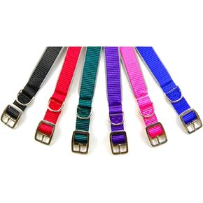 Set of 6 Reflective Nylon Dog Collars - Adjustable 3/4'' x 14''-20'' (Black, Navy Blue, Red, Green, Pink, Purple)