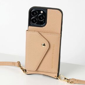 Alexander Michael for iPhone 14 Pro Max - Caviar Phone Case and Wallet with 2 Straps in Premium Leather, Anti-Theft Phone Crossbody (Beige, iPhone 14 Pro Max)