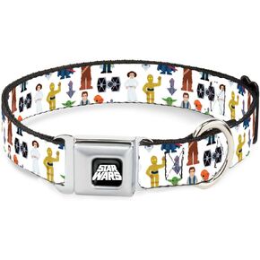 Star Wars Pet Collar, Dog Collar Metal Seatbelt Buckle, Star Wars Classic Characters and Icons Collage White, 15 to 24 Inches 1.0 Inch Wide