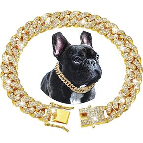Chain Dog Collar with Bling, Glitter Rhinestone Sparkly Diamond Metal Necklace Cuban Link Cat Collars for Small Medium Large Pet Dogs Puppy (Silver, 8 Inches) in Kuwait