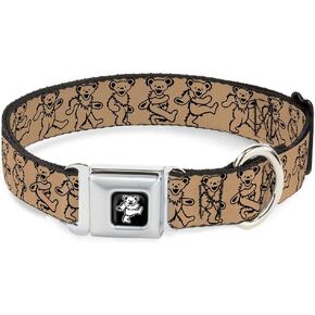 Buckle-Down Seatbelt Buckle Dog Collar - Dancing Bears Tan/Black - 1" Wide - Fits 15-26" Neck - Large