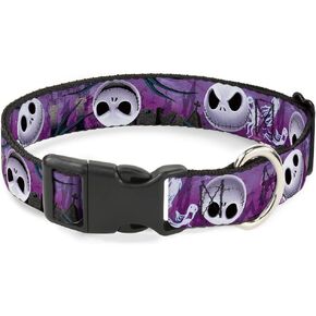 Buckle-Down Plastic Clip Collar - Jack Expressions/Ghosts in Cemetery Purples/Grays/White - 1.5" Wide - Fits 16-23" Neck - Medium