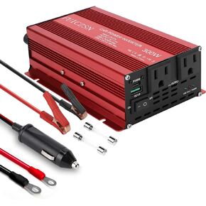 300W Power Inverter DC 12V to 110V AC Car Plug Adapter Outlet Converter with 65W PD USB-C &18W QC USB-A Fast Charging Ports and 2 AC Outlets Car Power Inverters for Vehicles
