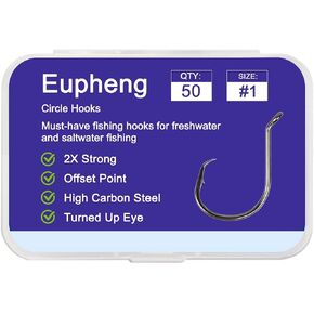 Circle Hooks 2X Strong Offset Freshwater Saltwater Fish Hooks for Catfish Bass Trout Multi Size