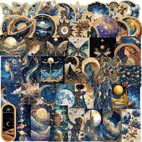 50Pcs Cool Aesthetic Mysterious Outer Space Planet Girl Stickers Dark Universe Decals Phone Laptop Luggage Skateboard Sticker for Teens Girls Boys Adults