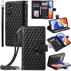 Phone Case for Samsung Galaxy A55 5G Wallet Cover with and Detachable Crossbody Wrist Strap Shoulder Strap 9+ Card Slots Zipper Purse Luxury PU Leather Stand Accessories A 55 Women Men Pink