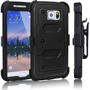 Galaxy S6 Case, Tekcoo(TM) [TShell Series] [Coal Black] Shock Absorbing [Kickstand] Holster Locking Belt Clip Defender Heavy Duty Combo Case Cover Shell for Samsung Galaxy S6 S VI G9200 All Carriers