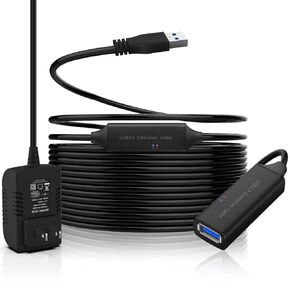 USB 3.0 Active Extension Cable, ikuai 32 Feet USB 3.0 Male to Female Extender Cord with 5V 2A Power Adapter, 2 Chipsets Signal Booster for VR, Webcam, Xbox, PS4, Keyboard, Printer, etc