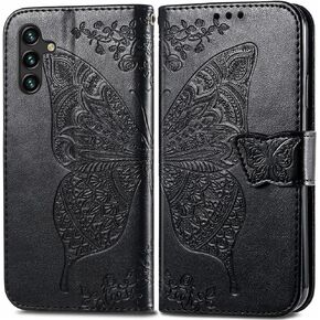 MEUPZZK Samsung Galaxy A14 5G Case, Samsung A14 5G Wallet Case, Embossed Butterfly Flower Premium PU Leather [Kickstand][Card Slots][Wrist Strap][6.6 inch] Phone Cover for Samsung A14 5G (A-Lavender)