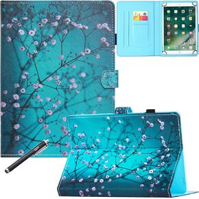 8 Inch Universal Case, GSFY Pretty Folio Stand Protective Case Leather Pocket Cover with Stylus Holder for iPad Mini/Samsung/Kindle/Huawei/Lenovo/Nook 7.9 8.0 8.4 Inch Tablet - Apricot Blossom