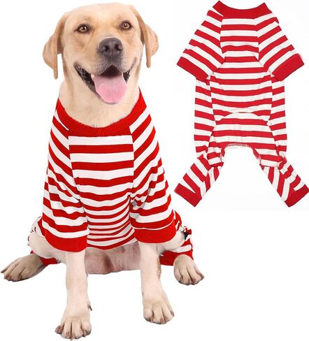 Dog Pajamas,95% Cotton Thermal Jumpsuit, Comfortable Striped PJS,Size from XS-XXXL,for Small Large Dog Breeds,Red Extra Large,XXXL in Saudi Arabia
