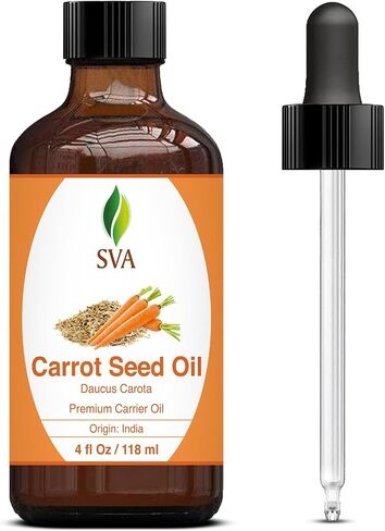 SVA Organics Carrot Seed Carrier Oil with Dropper- 118 ml (4 fl. oz.) 100% Pure, Natural, Cold Pressed and Therapeutic Grade for Moisturized Skin, Shiny Hair, Aromatherapy & Massage in Saudi Arabia