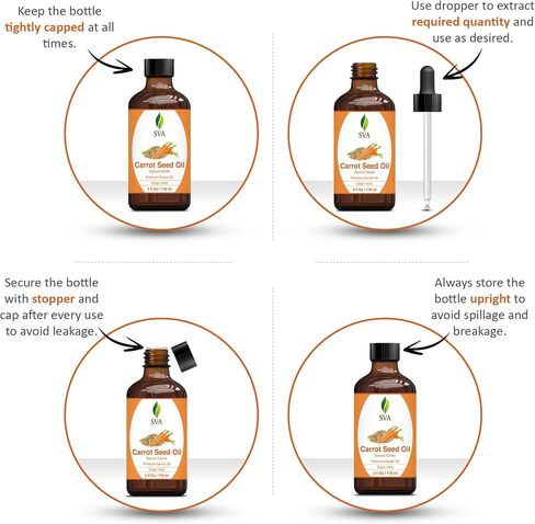 SVA Organics Carrot Seed Carrier Oil with Dropper- 118 ml (4 fl. oz.) 100% Pure, Natural, Cold Pressed and Therapeutic Grade for Moisturized Skin, Shiny Hair, Aromatherapy & Massage in Saudi Arabia