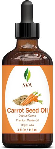 SVA Organics Carrot Seed Carrier Oil with Dropper- 118 ml (4 fl. oz.) 100% Pure, Natural, Cold Pressed and Therapeutic Grade for Moisturized Skin, Shiny Hair, Aromatherapy & Massage in Saudi Arabia