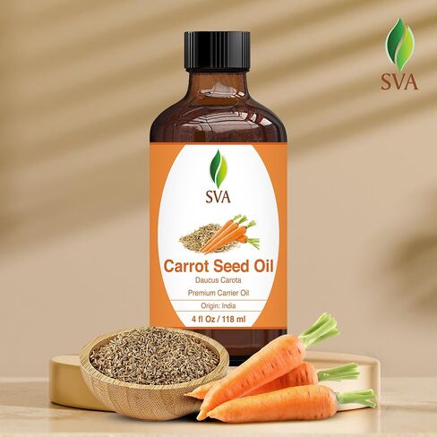 SVA Organics Carrot Seed Carrier Oil with Dropper- 118 ml (4 fl. oz.) 100% Pure, Natural, Cold Pressed and Therapeutic Grade for Moisturized Skin, Shiny Hair, Aromatherapy & Massage in Saudi Arabia