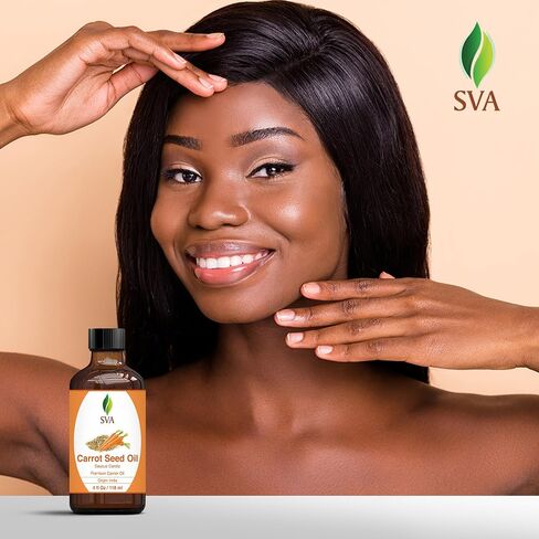 SVA Organics Carrot Seed Carrier Oil with Dropper- 118 ml (4 fl. oz.) 100% Pure, Natural, Cold Pressed and Therapeutic Grade for Moisturized Skin, Shiny Hair, Aromatherapy & Massage in Saudi Arabia