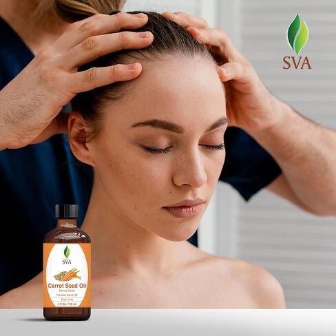 SVA Organics Carrot Seed Carrier Oil with Dropper- 118 ml (4 fl. oz.) 100% Pure, Natural, Cold Pressed and Therapeutic Grade for Moisturized Skin, Shiny Hair, Aromatherapy & Massage in Saudi Arabia