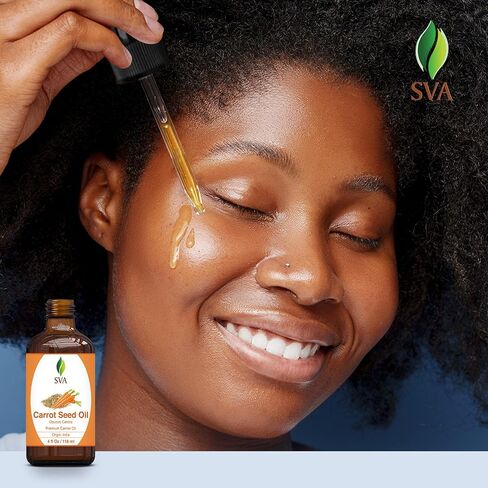 SVA Organics Carrot Seed Carrier Oil with Dropper- 118 ml (4 fl. oz.) 100% Pure, Natural, Cold Pressed and Therapeutic Grade for Moisturized Skin, Shiny Hair, Aromatherapy & Massage in Saudi Arabia