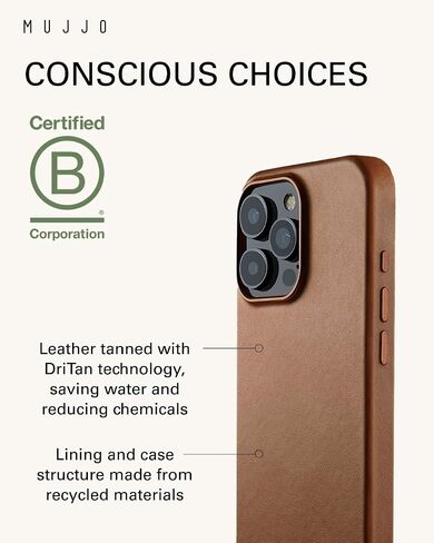 Mujjo Leather Phone Case - Fits iPhone 16 Pro Max - MagSafe Compatible - Premium European Leather - Enhanced Phone & Camera Lens Protection - Crafted with Recycled Material - Slim Profile Tan in Saudi Arabia