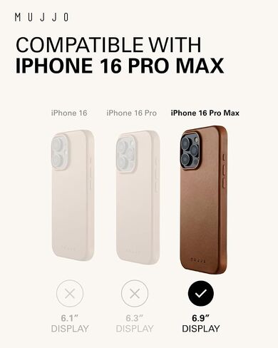 Mujjo Leather Phone Case - Fits iPhone 16 Pro Max - MagSafe Compatible - Premium European Leather - Enhanced Phone & Camera Lens Protection - Crafted with Recycled Material - Slim Profile Tan in Saudi Arabia