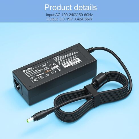 شاحن محول تيار متردد 19 فولت 65 وات لشاشة Acer LCD S201HL S202HL S211HL S220HQL S230HL S240HL S242HL G226HQL G236HL G246HL H226HQL H236HL SA230، Aspire E15 N15Q1 N16Q2 E5 R3 شاحن كمبيوتر محمول in Kuwait