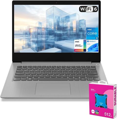 Lenovo IdeaPad 3 14" FHD Daily Laptop, Intel Core i5-1135G7, 20GB RAM, 512GB SSD, Wi-Fi 6, Bluetooth, Webcam, HDMI, Windows 11 Home, Grey, Bundle with A-Data 512GB External SSD in Saudi Arabia