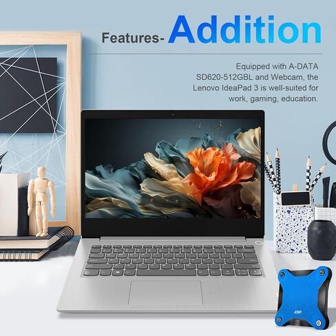 Lenovo IdeaPad 3 14" FHD Daily Laptop, Intel Core i5-1135G7, 20GB RAM, 512GB SSD, Wi-Fi 6, Bluetooth, Webcam, HDMI, Windows 11 Home, Grey, Bundle with A-Data 512GB External SSD in Saudi Arabia