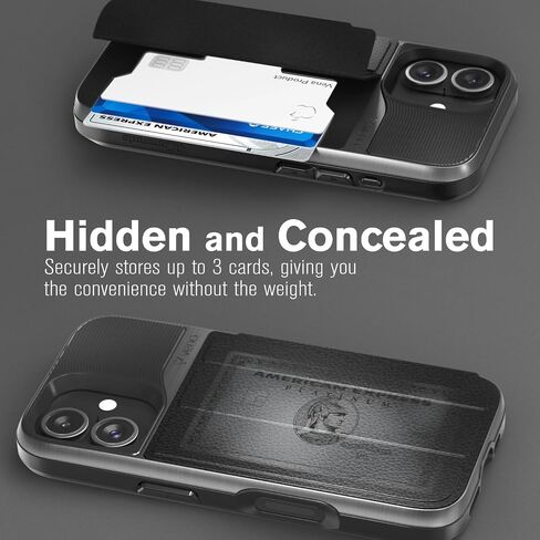 VENA vCommute for iPhone 16 Wallet Case, [Military Grade Drop Protection] Flip Leather Cover Slot Card Holder with Kickstand - Black in Saudi Arabia