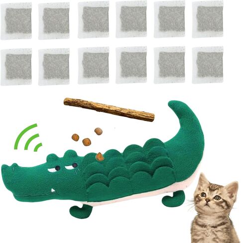 Refillable Plush Catnip Cat Toy, Alligator Cat Treat Toy, Crinkle Cat Kicker Cuddle Pillow Toy for Indoor Cats, Cat Enrichment Toy with 12 Natural Catnip Bags and Silvervine Stick in Kuwait