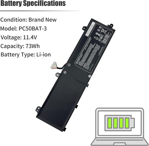 بطارية الكمبيوتر المحمول 73Wh PC50BAT-3 متوافقة مع مفتاح Schenker 15 Comet Lake Key 15 Gaming CLEVO PC50DN2 PC50S THUNDEROBOT 911 P1 EUROCOM RX315 NH57AF1 SYSTEM76 Oryx PRO 6 [11.4 فولت 6220 مللي أمبير في الساعة 3 خلايا] in Kuwait