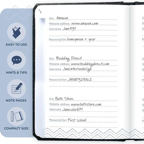 Boxclever اضغط على كتاب كلمة المرور مع علامات التبويب الأبجدية. كتاب حارس كلمة المرور سهل الاستخدام لجميع التفاصيل الخاصة بك على الإنترنت. دفتر كلمة مرور بدون عنوان صغير للمنزل أو المكتب - 6 × 4.5 بوصة in Kuwait