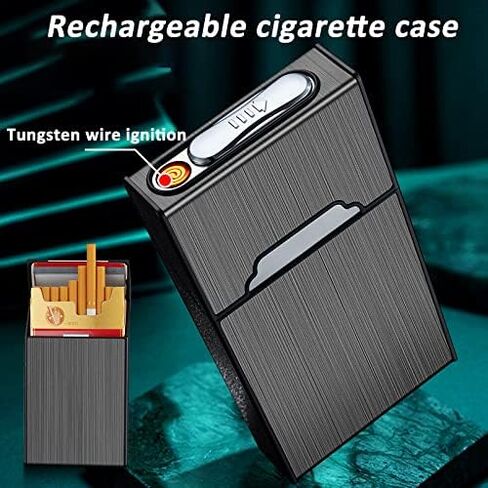 Cigarette Case with Lighter Cigarettes Box Portable 20pcs 100's Slim Cigarettes USB Lighters 2 in 1 Rechargeable Flameless Windproof Electric Lighter (Silver) in Saudi Arabia