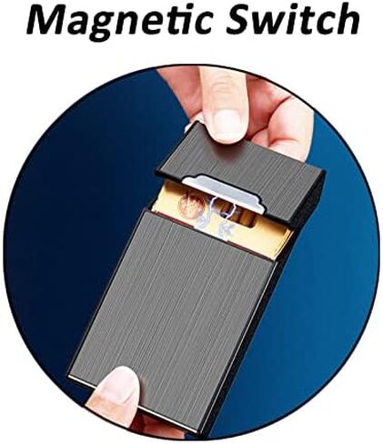 Cigarette Case with Lighter Cigarettes Box Portable 20pcs 100's Slim Cigarettes USB Lighters 2 in 1 Rechargeable Flameless Windproof Electric Lighter (Silver) in Saudi Arabia