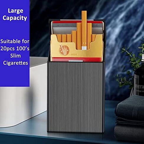 Cigarette Case with Lighter Cigarettes Box Portable 20pcs 100's Slim Cigarettes USB Lighters 2 in 1 Rechargeable Flameless Windproof Electric Lighter (Silver) in Saudi Arabia