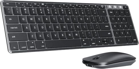 لوحة مفاتيح وماوس بلوتوث لاسلكي لجهاز Mac، لوحة مفاتيح وماوس رفيعة قابلة لإعادة الشحن متعددة الأجهزة من الفولاذ المقاوم للصدأ بالحجم الكامل، متوافق مع MacBook Pro/Air، iPad، iMac - زر توصيل رمادي in Kuwait